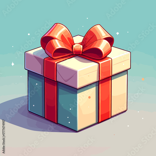 Gift box illustration with a red bow, perfect for celebrations and special occasions, vector art