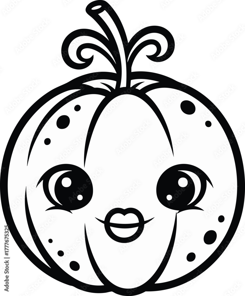 Obraz premium Charming black and white illustration of a cute cartoon pumpkin