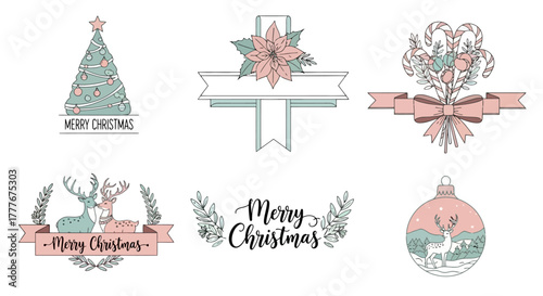 Festive Christmas Headers Elegant Hand-Drawn Holiday Elements for Creative Designs