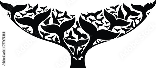 Whale Tail Silhouette Illustration with Numerous Tails Depicting Ocean Life and Marine Conservation
