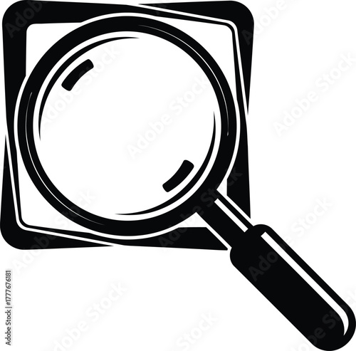 Magnifying Glass Icon with Square Frame Detail Oriented Research Concept Illustration