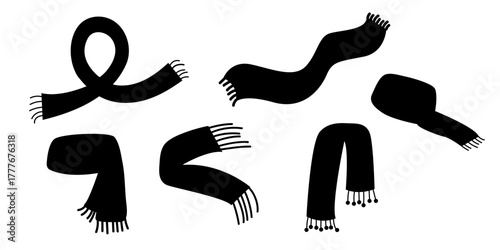 Black silhouette winter scarves with cozy knitted festive style