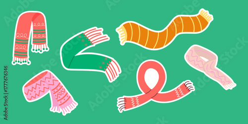 Winter scarf sticker pack with knitted cozy festive patterns