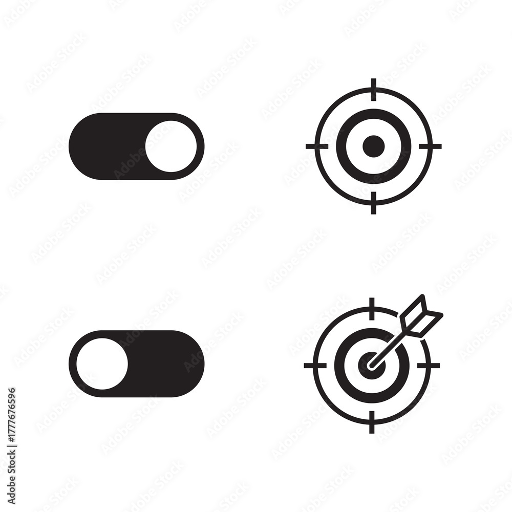 Fototapeta premium Target Focus Toggle Solid Black Icons Set