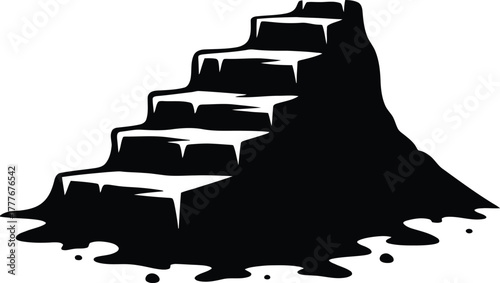 Dramatic stone steps ascent with a dark and foreboding landscape in monochrome