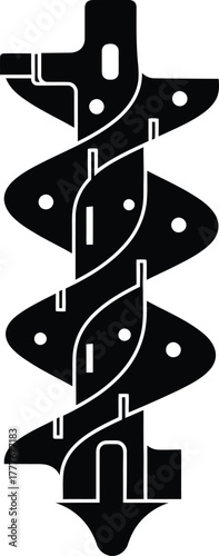 Black and White Auger Icon Design for Construction and Engineering Machinery Part Illustrations and Projects