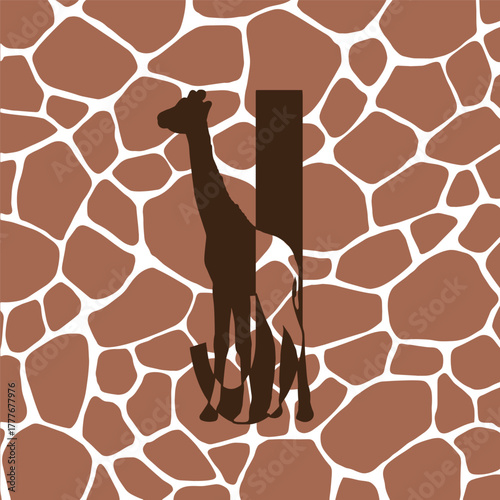 Giraffe silhouette family monogram. Letter I on white background