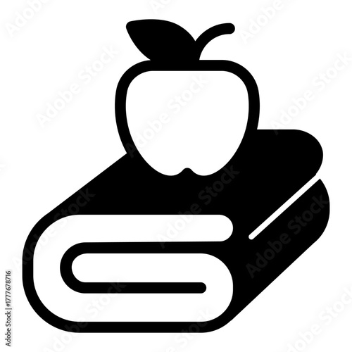 Towel and apple solid icon, body building concept. Vector graphics. Apple fruit with fresh towel, sport training sign on white background, style icon mobile or web design.
