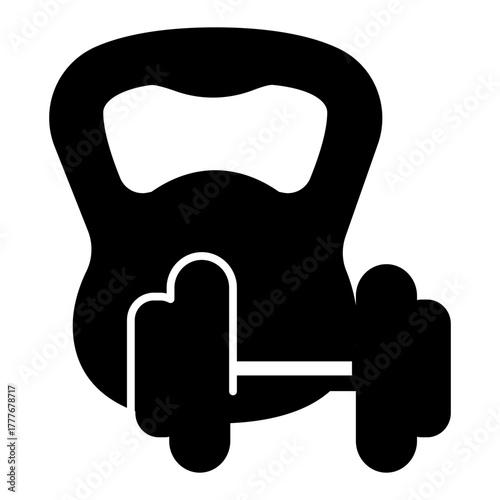 Kettlebell and dumbbell solid icon, body building concept. Vector graphics. Sport and training rig, equipment sign on white background, style icon mobile or web design.