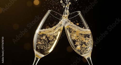 Celebrating success with a splash two champagne flutes cheers toasting sparkling wine luxury event cheers to new beginnings and milestones special occasion