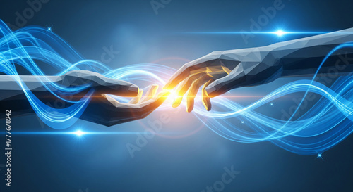 Abstract representation of human connection and digital interaction through light waves