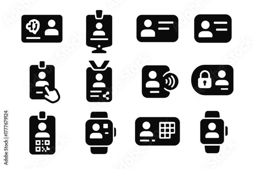 Digital vector icons holographic employee access badge connected virtual icon futuristic interactive