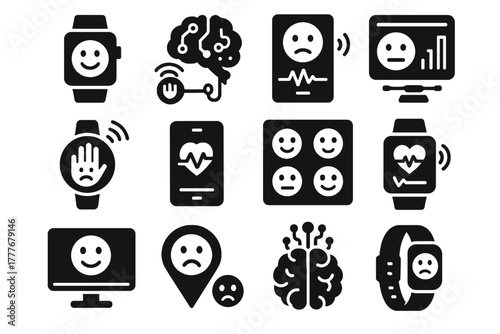 Happiness emotional interactive vector smart emotion icon tracker digital connected monitor mood