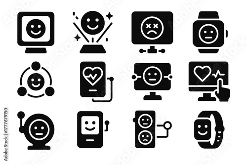 Icon analyzer emotion tracker futuristic monitor interactive vector display sensor mood device