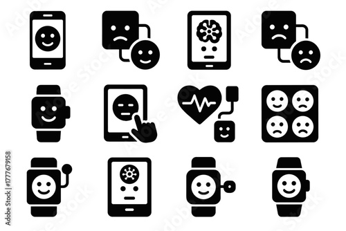 Tracker digital interactive sensor analyzer vector emotion icon device psychological connected icons
