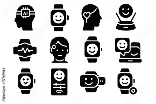 Emotion analyzer wearable futuristic sensor monitor icon device vector tracker happiness