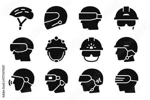 Helmet cycling tech safety smart voice vector icons motorcycle icon protective
