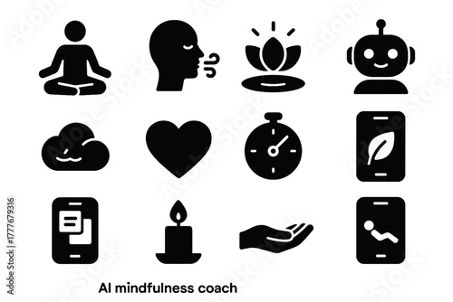 Floating digital relaxation vector mindfulness ai icon calm app virtual heart symbol