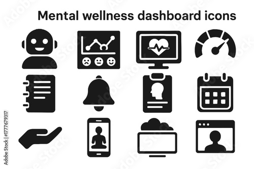Icons heart ai graph vector mood hand screen wellness mental therapy meditation
