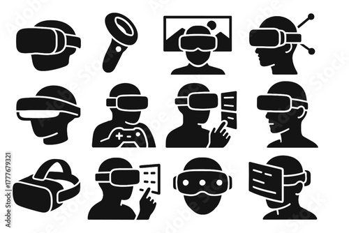 Controller sensors virtual vector set icon strap vr gaming menu interactive visor