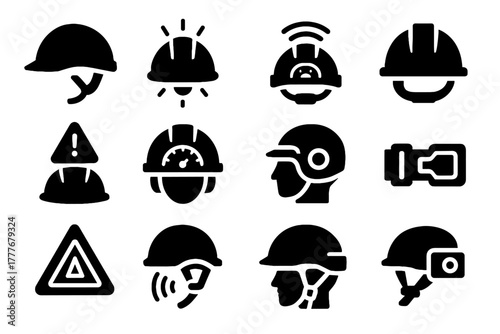 Helmet dashboard emergency construction motion strap gear icon vector symbol icons safety