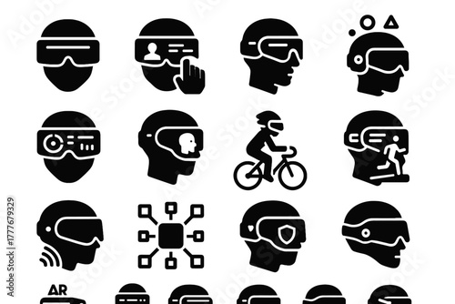 Helmet ar gesture ai augmented visor control digital sensor interactive vector icon