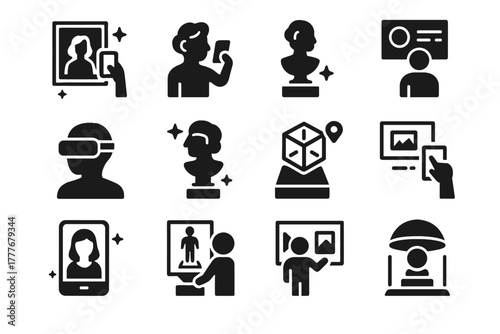 Artwork futuristic immersive guide info gallery icon vector floating digital ar panel