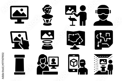 Model museum vector sculpture virtual icon guide gallery map icons vr tour