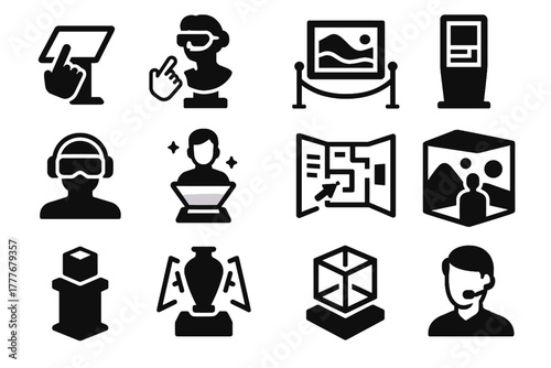 Holographic interactive vector kiosk icon touchscreen ar icons visitor immersive exhibit augmented