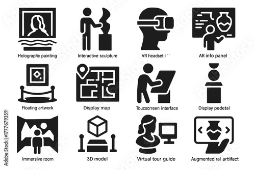 Room icon artifact painting augmented map digital vector touchscreen tour pedestal museum
