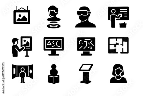 Kiosk vector interactive art info touchscreen modern holographic icon vr display pedestal