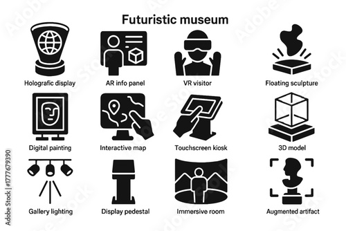 Vector model pedestal icons room map digital icon interactive futuristic museum info