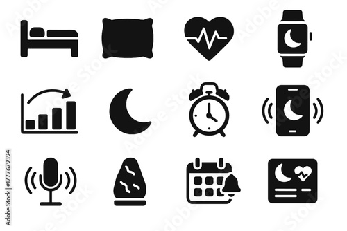 Sleep reminder cycle monitoring bed vector floating data sound smartphone smart icon