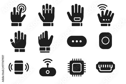 Smart indicator icon module microchip sensor wireless port vector pad palm glove