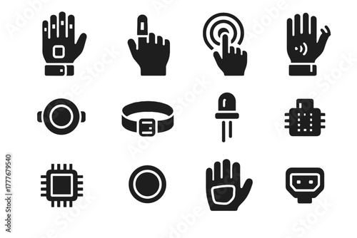 Motor finger connector button control interactive sensor glove icon pad icons vector