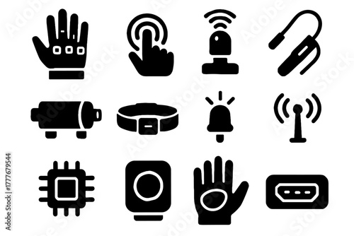 Connector button module led sensor touch glove haptic pad vector icon icons