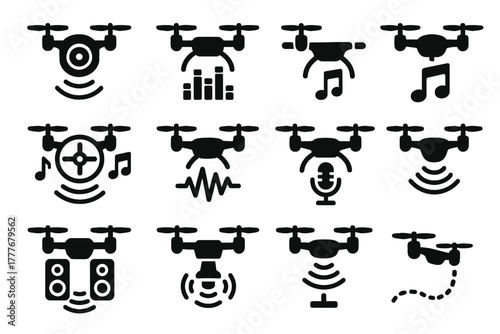 Vector bars wave flight sound icon drone speaker propeller recording icons