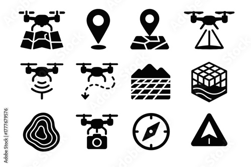 Flight icon icons vector marker topographic terrain scanning camera mapping grid drone