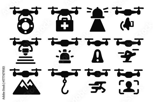 Searchlight vector safety icon lifebuoy emergency scanning vision rescue drone