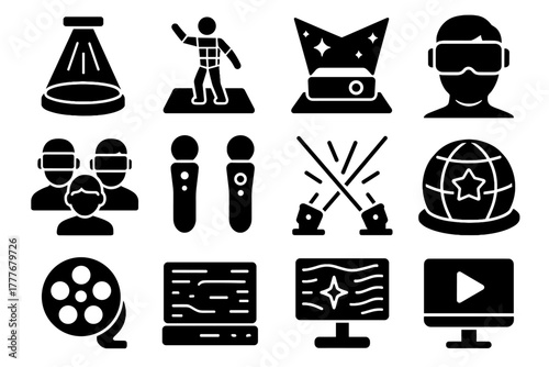 Icon performer immersive hub vr vector reel amplifier grid headset futuristic controllers