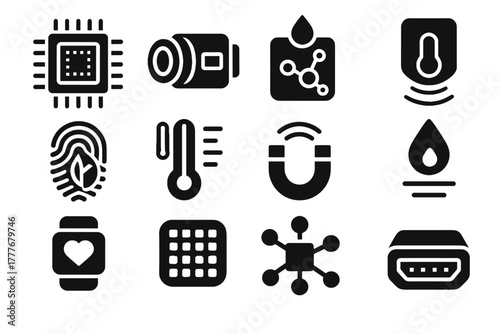 Optical module icon icons detector data futuristic magnetic sensor port nano vector