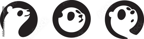 Three Monochromatic Animal Face Logos - Minimalist Black & White Bear, Panda, and Meerkat/Weasel Vector Set