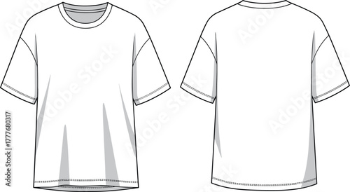 Basic short sleeve t-shirt flat sketch, fashion technical drawing, crew neck tee design, apparel template, garment illustration, vector outline
