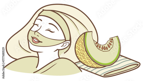Woman with melon face mask a refreshing and hydrating treatment for healthy skin natural beauty and wellness concept