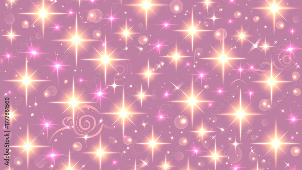 Fototapeta premium 紫色の背景に輝く星のシームレスパターン