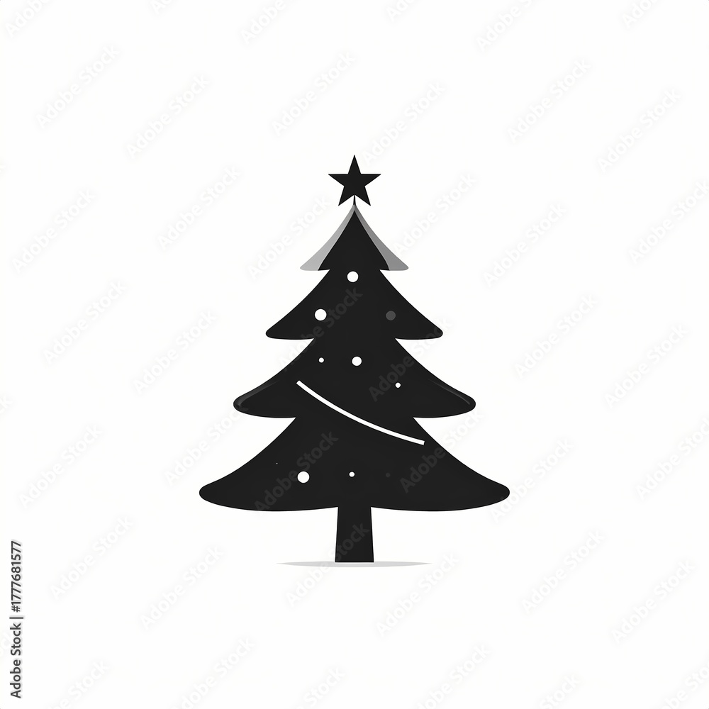 Fototapeta premium Minimalist Black Christmas Tree Silhouette with Star and Ornaments.