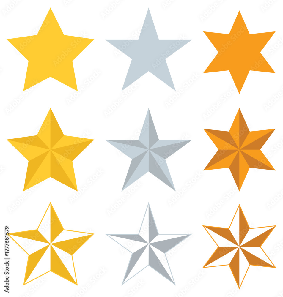 Obraz premium Different star shapes isolated on white background.