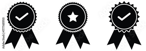 Badge icon. Award sign vector set. Achievement sign set. Checkmark prize reward badge. Winner best reward isolated icon set.
