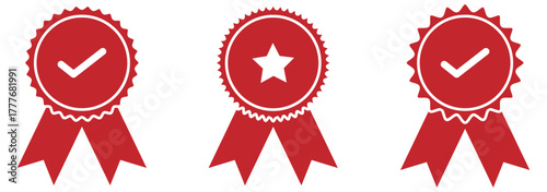 Badge icon. Award sign vector set. Achievement sign set. Checkmark prize reward badge. Winner best reward isolated icon set.