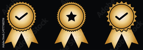 Set the company's product quality certificate is compliant the check mark symbol represents the standard quality control vector illustration